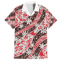 Uteute Tahiti Tiare Monstera Family Matching Off Shoulder Maxi Dress and Hawaiian Shirt Polynesian Pattern Curve Style LT01 Dad's Shirt - Short Sleeve Red - Polynesian Pride