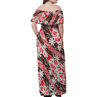 Uteute Tahiti Tiare Monstera Family Matching Off Shoulder Maxi Dress and Hawaiian Shirt Polynesian Pattern Curve Style LT01 - Polynesian Pride