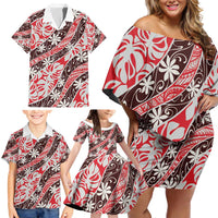 Uteute Tahiti Tiare Monstera Family Matching Off Shoulder Short Dress and Hawaiian Shirt Polynesian Pattern Curve Style LT01 - Polynesian Pride