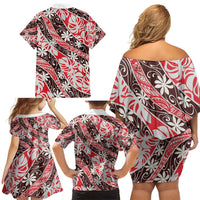 Uteute Tahiti Tiare Monstera Family Matching Off Shoulder Short Dress and Hawaiian Shirt Polynesian Pattern Curve Style LT01 - Polynesian Pride