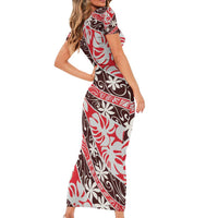 Uteute Tahiti Tiare Monstera Family Matching Short Sleeve Bodycon Dress and Hawaiian Shirt Polynesian Pattern Curve Style LT01 - Polynesian Pride