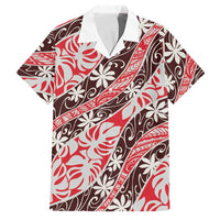 Uteute Tahiti Tiare Monstera Family Matching Summer Maxi Dress and Hawaiian Shirt Polynesian Pattern Curve Style LT01 Dad's Shirt - Short Sleeve Red - Polynesian Pride