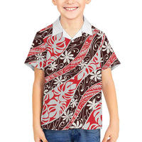 Uteute Tahiti Tiare Monstera Family Matching Summer Maxi Dress and Hawaiian Shirt Polynesian Pattern Curve Style LT01 Son's Shirt Red - Polynesian Pride