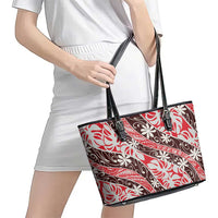 Uteute Tahiti Tiare Monstera Leather Tote Bag Polynesian Pattern Curve Style - Polynesian Pride