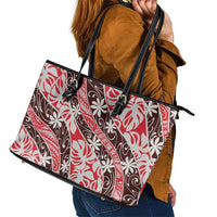 Uteute Tahiti Tiare Monstera Leather Tote Bag Polynesian Pattern Curve Style - Polynesian Pride