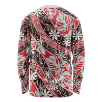 Uteute Tahiti Tiare Monstera Long Sleeve Shirt Polynesian Pattern Curve Style - Polynesian Pride