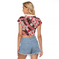 Uteute Tahiti Tiare Monstera Raglan Cropped T Shirt Polynesian Pattern Curve Style - Polynesian Pride