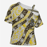 Rearea Tahiti Tiare Monstera Cross Shoulder Shirt Polynesian Pattern Curve Style - Polynesian Pride