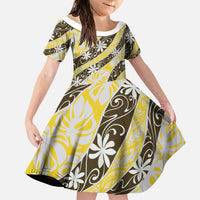 Rearea Tahiti Tiare Monstera Family Matching Long Sleeve Bodycon Dress and Hawaiian Shirt Polynesian Pattern Curve Style LT01 Daughter's Dress Yellow - Polynesian Pride