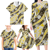 Rearea Tahiti Tiare Monstera Family Matching Long Sleeve Bodycon Dress and Hawaiian Shirt Polynesian Pattern Curve Style LT01 - Polynesian Pride