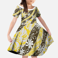 Rearea Tahiti Tiare Monstera Family Matching Off The Shoulder Long Sleeve Dress and Hawaiian Shirt Polynesian Pattern Curve Style LT01 Daughter's Dress Yellow - Polynesian Pride