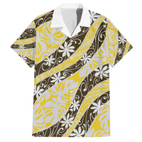 Rearea Tahiti Tiare Monstera Family Matching Off The Shoulder Long Sleeve Dress and Hawaiian Shirt Polynesian Pattern Curve Style LT01 Dad's Shirt - Short Sleeve Yellow - Polynesian Pride