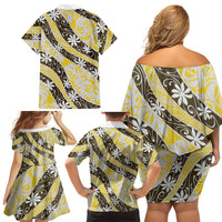 Rearea Tahiti Tiare Monstera Family Matching Off Shoulder Short Dress and Hawaiian Shirt Polynesian Pattern Curve Style LT01 - Polynesian Pride