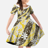 Rearea Tahiti Tiare Monstera Family Matching Short Sleeve Bodycon Dress and Hawaiian Shirt Polynesian Pattern Curve Style LT01 Daughter's Dress Yellow - Polynesian Pride