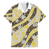Rearea Tahiti Tiare Monstera Family Matching Short Sleeve Bodycon Dress and Hawaiian Shirt Polynesian Pattern Curve Style LT01 Dad's Shirt - Short Sleeve Yellow - Polynesian Pride