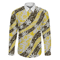 Rearea Tahiti Tiare Monstera Family Matching Short Sleeve Bodycon Dress and Hawaiian Shirt Polynesian Pattern Curve Style LT01 Dad's Shirt - Long Sleeve Yellow - Polynesian Pride