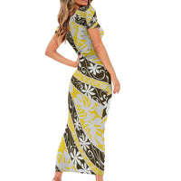 Rearea Tahiti Tiare Monstera Family Matching Short Sleeve Bodycon Dress and Hawaiian Shirt Polynesian Pattern Curve Style LT01 - Polynesian Pride