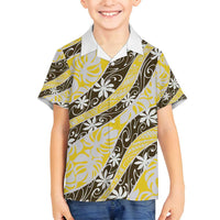 Rearea Tahiti Tiare Monstera Family Matching Summer Maxi Dress and Hawaiian Shirt Polynesian Pattern Curve Style LT01 Son's Shirt Yellow - Polynesian Pride