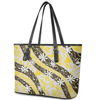 Rearea Tahiti Tiare Monstera Leather Tote Bag Polynesian Pattern Curve Style - Polynesian Pride