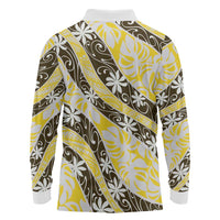 Rearea Tahiti Tiare Monstera Long Sleeve Polo Shirt Polynesian Pattern Curve Style - Polynesian Pride