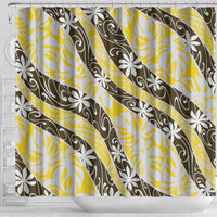 Rearea Tahiti Tiare Monstera Shower Curtain Polynesian Pattern Curve Style - Polynesian Pride