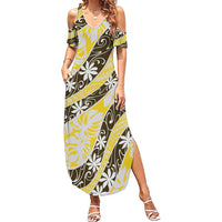 Rearea Tahiti Tiare Monstera Summer Maxi Dress Polynesian Pattern Curve Style - Polynesian Pride