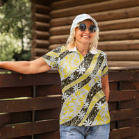 Rearea Tahiti Tiare Monstera Women Polo Shirt Polynesian Pattern Curve Style - Polynesian Pride