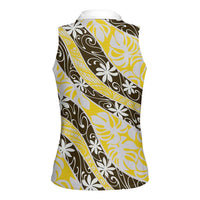 Rearea Tahiti Tiare Monstera Women Sleeveless Polo Shirt Polynesian Pattern Curve Style - Polynesian Pride