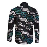 Personalised Taniko Aotearoa Mix Paua Shell Long Sleeve Button Shirt Niho Taniwha Turquoise Glitter