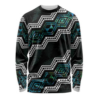 Personalised Taniko Aotearoa Mix Paua Shell Long Sleeve Shirt Niho Taniwha Turquoise Glitter
