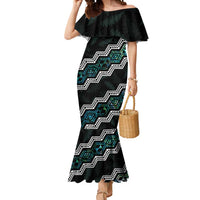 Personalised Taniko Aotearoa Mix Paua Shell Mermaid Dress Niho Taniwha Turquoise Glitter LT01 Women Turquoise - Polynesian Pride