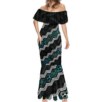 Personalised Taniko Aotearoa Mix Paua Shell Mermaid Dress Niho Taniwha Turquoise Glitter LT01 - Polynesian Pride