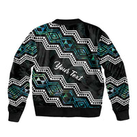 Personalised Taniko Aotearoa Mix Paua Shell Sleeve Zip Bomber Jacket Niho Taniwha Turquoise Glitter LT01 - Polynesian Pride