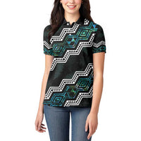 Personalised Taniko Aotearoa Mix Paua Shell Women Polo Shirt Niho Taniwha Turquoise Glitter