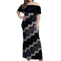 Personalised Taniko Aotearoa Mix Paua Shell Off Shoulder Maxi Dress Niho Taniwha Lilac Glitter LT01 Women Purple - Polynesian Pride