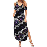 Personalised Taniko Aotearoa Mix Paua Shell Summer Maxi Dress Niho Taniwha Lilac Glitter LT01 Women Purple - Polynesian Pride