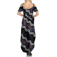Personalised Taniko Aotearoa Mix Paua Shell Summer Maxi Dress Niho Taniwha Lilac Glitter LT01 - Polynesian Pride