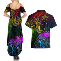 Wellington Pride Couples Matching Summer Maxi Dress and Hawaiian Shirt Aotearoa Tribal Rainbow Pattern LT01 - Polynesian Pride
