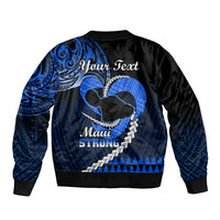 Personalised Hawaii Bomber Jacket Maui Be Strong Kakau Blue Version LT01 - Polynesian Pride