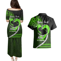 Personalised Hawaii Couples Matching Puletasi Dress and Hawaiian Shirt Maui Be Strong Kakau Green Version LT01 - Polynesian Pride