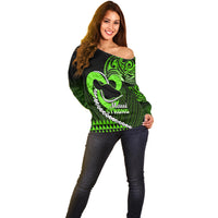 Personalised Hawaii Off Shoulder Sweater Maui Be Strong Kakau Green Version LT01 - Polynesian Pride