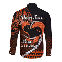 Personalised Hawaii Long Sleeve Button Shirt Maui Be Strong Kakau Orange Version LT01 - Polynesian Pride