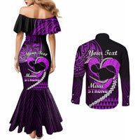 Personalised Hawaii Couples Matching Mermaid Dress and Long Sleeve Button Shirts Maui Be Strong Kakau Purple Version LT01 - Polynesian Pride
