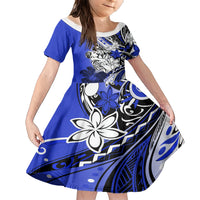 Polynesian Valentine Family Matching Short Sleeve Bodycon Dress and Hawaiian Shirt Couple Floral Unique Blue Version LT01 Daughter's Dress Blue - Polynesian Pride