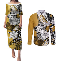 Polynesian Valentine Couples Matching Puletasi and Long Sleeve Button Shirt Couple Floral Unique Gold Version LT01 Gold - Polynesian Pride