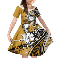 Polynesian Valentine Family Matching Tank Maxi Dress and Hawaiian Shirt Couple Floral Unique Gold Version LT01 Daughter's Dress Gold - Polynesian Pride