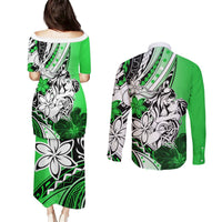 Polynesian Valentine Couples Matching Puletasi and Long Sleeve Button Shirt Couple Floral Unique Green Version LT01 - Polynesian Pride