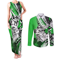 Polynesian Valentine Couples Matching Tank Maxi Dress and Long Sleeve Button Shirt Couple Floral Unique Green Version LT01 Green - Polynesian Pride