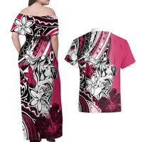 Polynesian Valentine Couples Matching Off Shoulder Maxi Dress and Hawaiian Shirt Couple Floral Unique Pink Version LT01 - Polynesian Pride