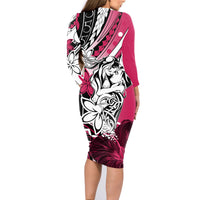 Polynesian Valentine Family Matching Long Sleeve Bodycon Dress and Hawaiian Shirt Couple Floral Unique Pink Version LT01 - Polynesian Pride
